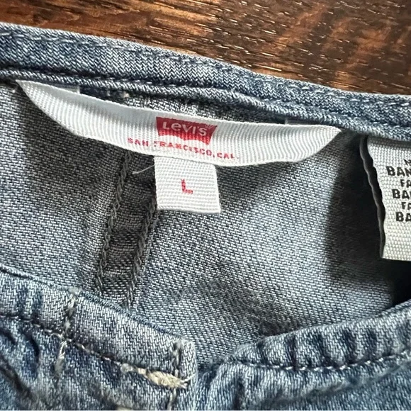 Levi’s Denim Mini Dress Size Large Button Front Tiered Sleeveless Blue - Picture 3 of 13